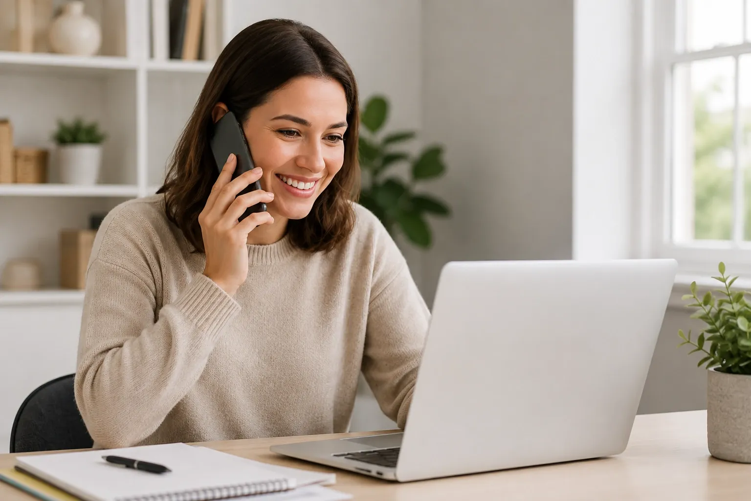 Laptop and phone on a desk, ready to get a quote